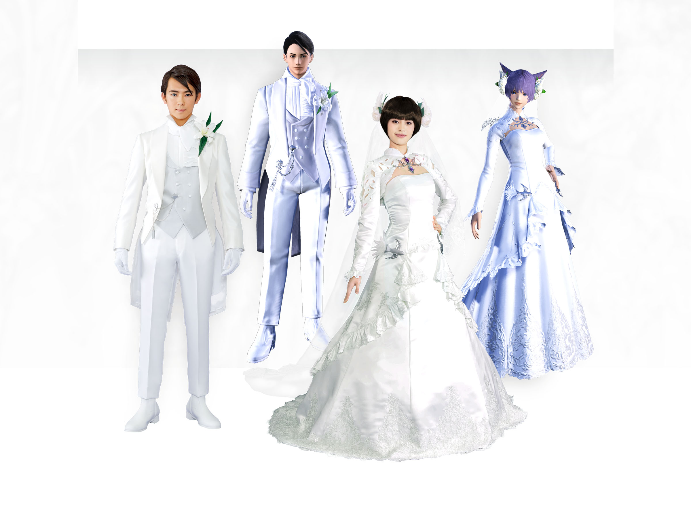 Tuksedo dan gaun pernikahan bertema Final Fantasy XIV